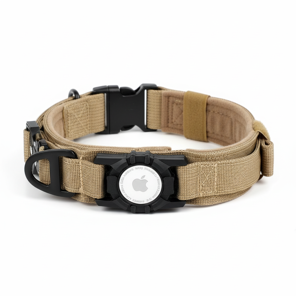 AirTag Tactical Dog Collar, with AirTag Holder and Handle Military Dog Metal Buckle Adjustable GPS Collar for Medium Large Dogs